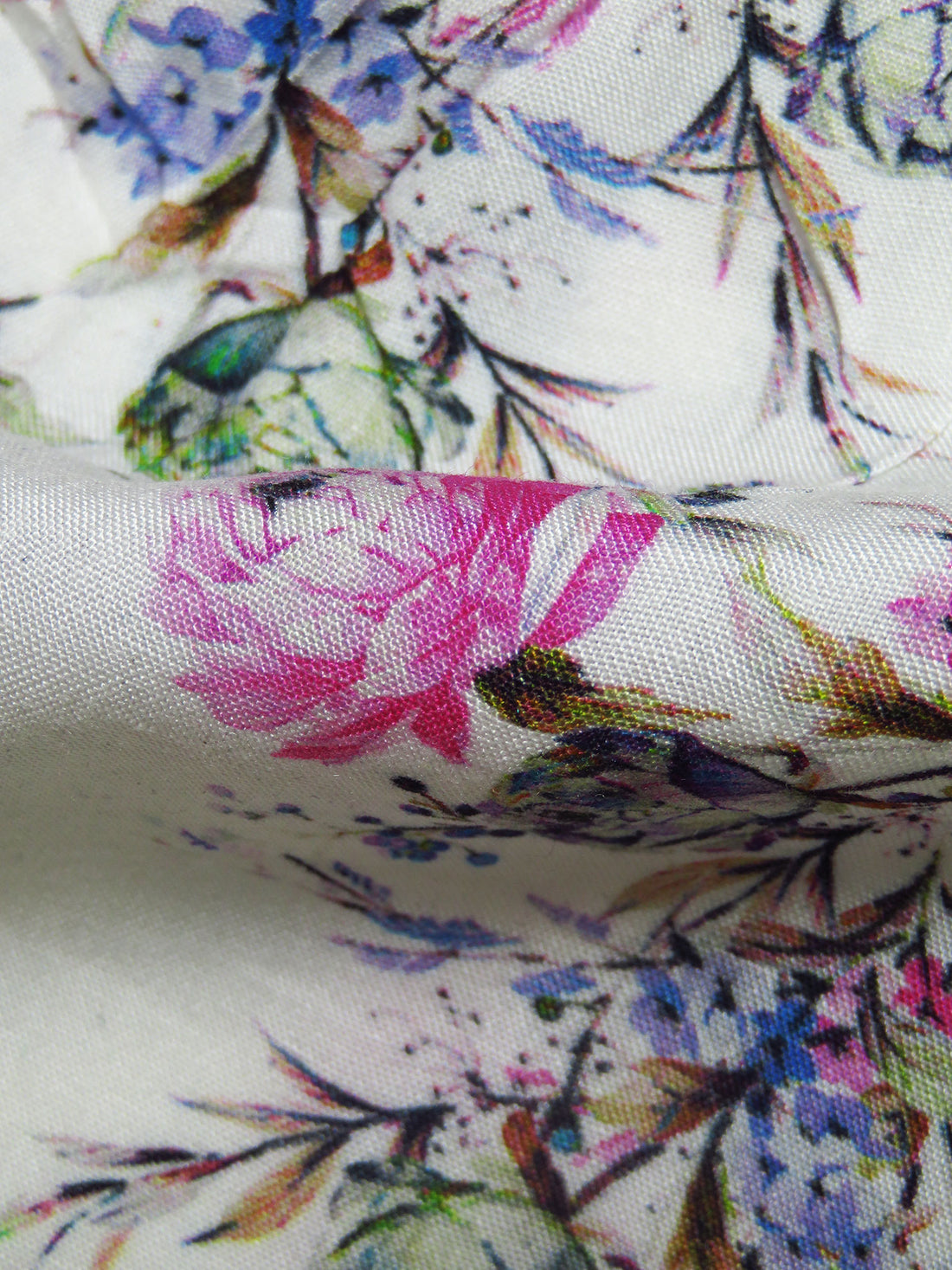 White/Royal Pink/Cornflower/Multi 100% Rayon Floral Print Challis 57W