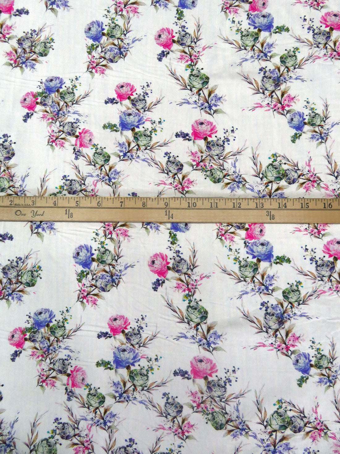 White/Royal Pink/Cornflower/Multi 100% Rayon Floral Print Challis 57W