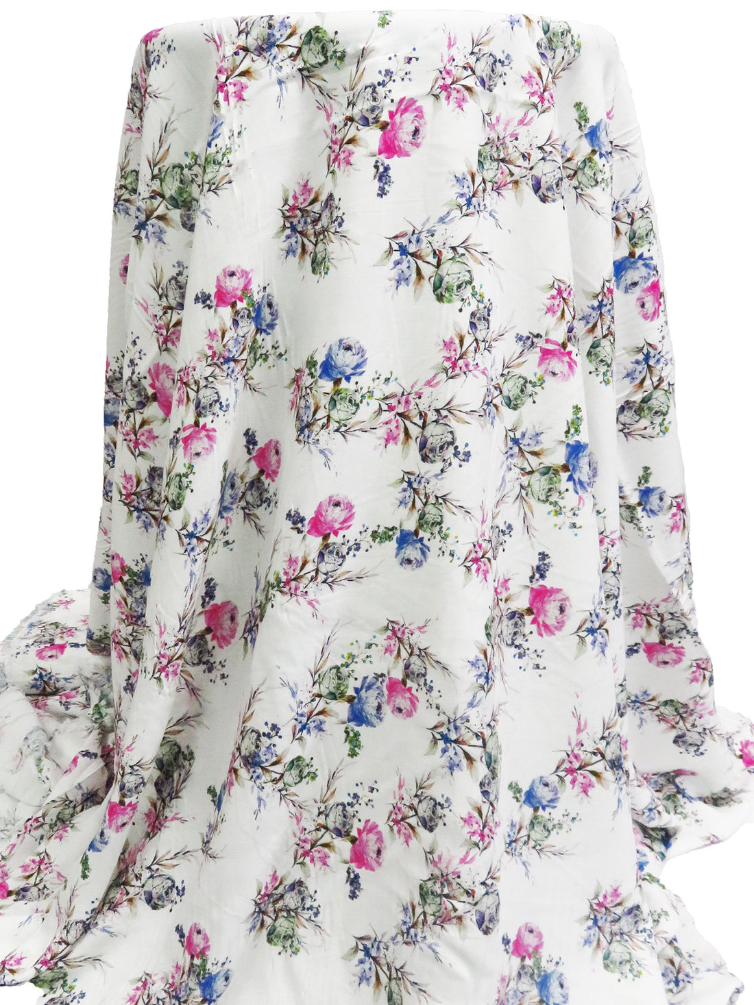 White/Royal Pink/Cornflower/Multi 100% Rayon Floral Print Challis 57W
