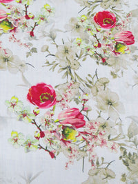 White/Cerise Pink/Lemon/Multi 100% Rayon Floral Branches Print Challis 58W