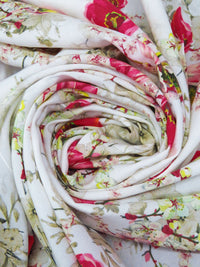 White/Cerise Pink/Lemon/Multi 100% Rayon Floral Branches Print Challis 58W