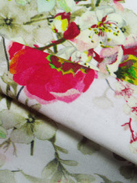 White/Cerise Pink/Lemon/Multi 100% Rayon Floral Branches Print Challis 58W