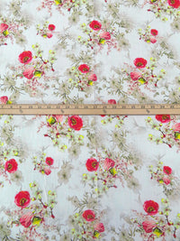 White/Cerise Pink/Lemon/Multi 100% Rayon Floral Branches Print Challis 58W