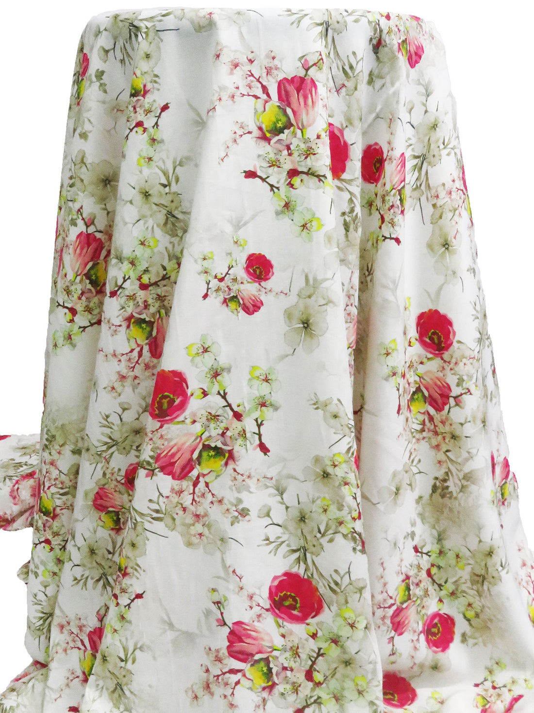 White/Cerise Pink/Lemon/Multi 100% Rayon Floral Branches Print Challis 58W