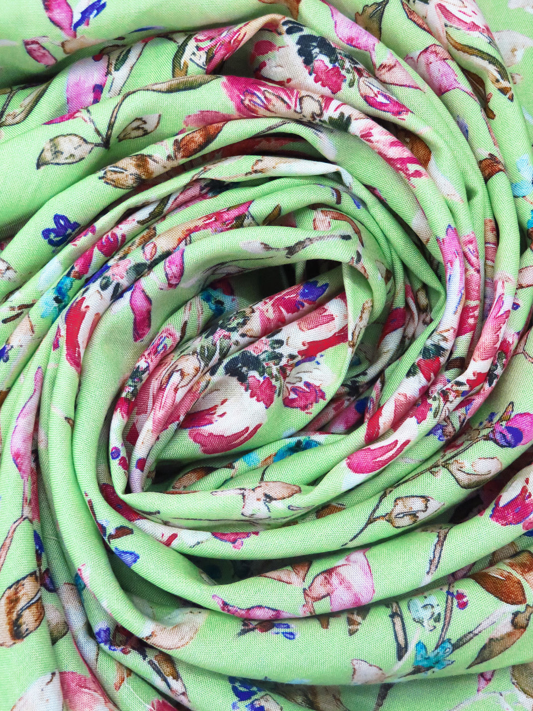 SOLD AS IS ONLY - Light Green/Telemagenta/Copper/Multi 100% Rayon Floral Print Challis 56W
