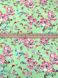 SOLD AS IS ONLY - Light Green/Telemagenta/Copper/Multi 100% Rayon Floral Print Challis 56W