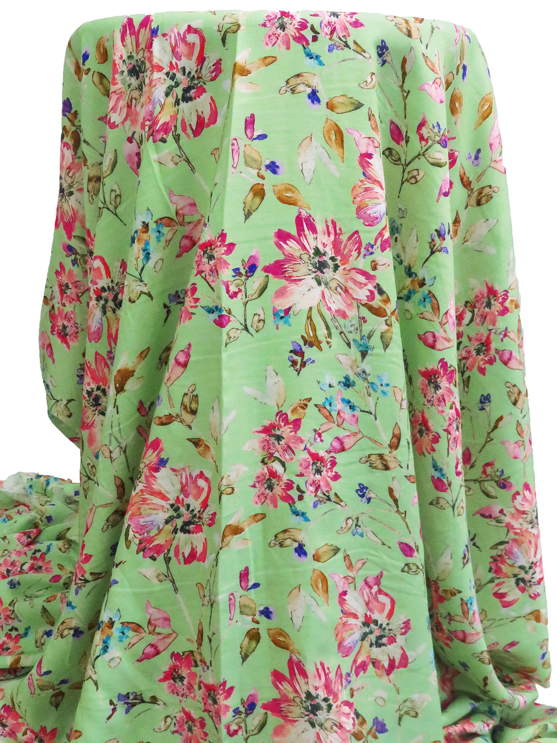 SOLD AS IS ONLY - Light Green/Telemagenta/Copper/Multi 100% Rayon Floral Print Challis 56W