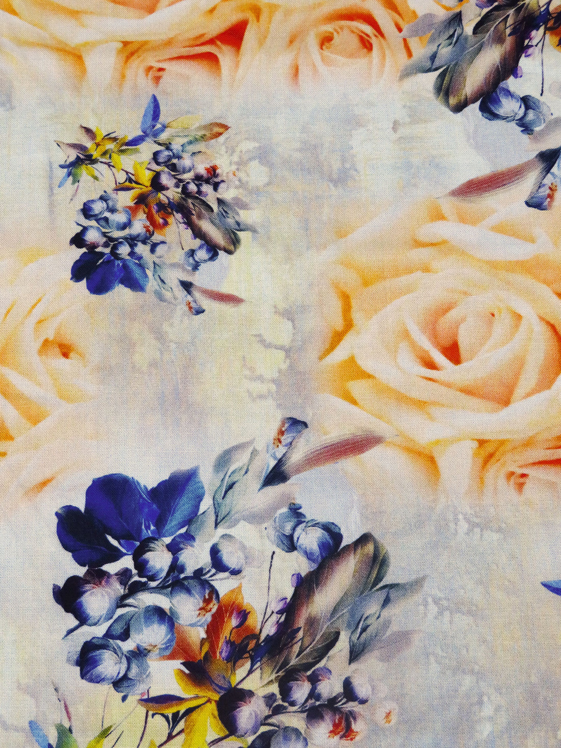 Sunray/Dark Blue/Dark Vanilla/Multi 10% Rayon Mixed Florals Print Challis 56W