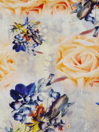 Sunray/Dark Blue/Dark Vanilla/Multi 10% Rayon Mixed Florals Print Challis 56W