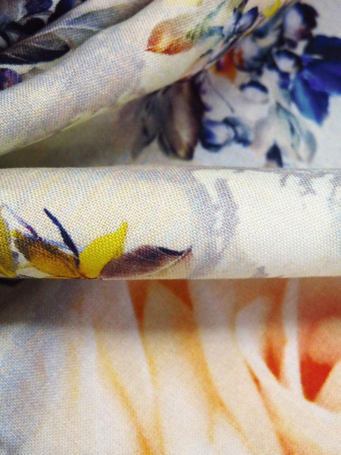 Sunray/Dark Blue/Dark Vanilla/Multi 10% Rayon Mixed Florals Print Challis 56W