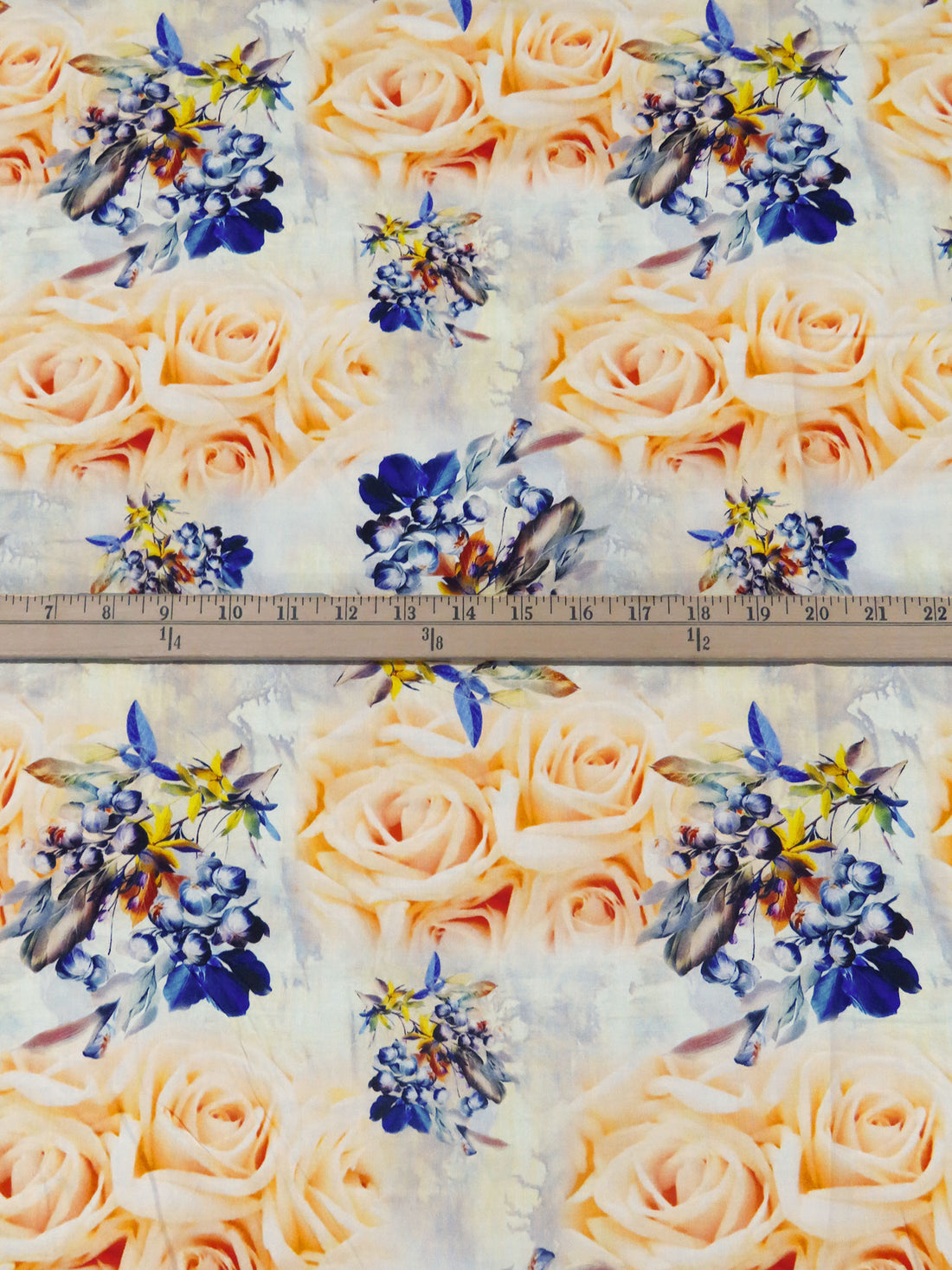 Sunray/Dark Blue/Dark Vanilla/Multi 10% Rayon Mixed Florals Print Challis 56W