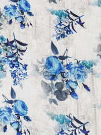White/Azure Blue/Dark Slate Blue/Multi 100% Rayon Ornate On Floral Print Challis 53W