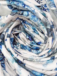 White/Azure Blue/Dark Slate Blue/Multi 100% Rayon Ornate On Floral Print Challis 53W