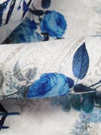 White/Azure Blue/Dark Slate Blue/Multi 100% Rayon Ornate On Floral Print Challis 53W
