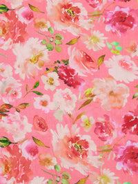 Salmon Pink/Apricot/Olive/Multi 100% Rayon Artistic Floral Print Challis 57W