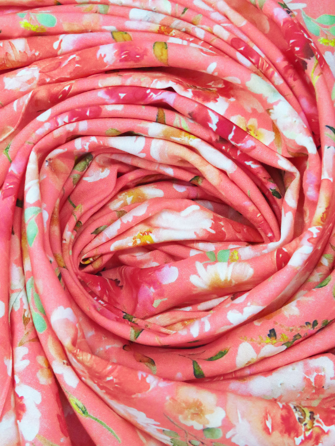 Salmon Pink/Apricot/Olive/Multi 100% Rayon Artistic Floral Print Challis 57W