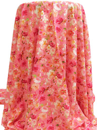 Salmon Pink/Apricot/Olive/Multi 100% Rayon Artistic Floral Print Challis 57W