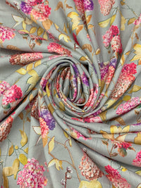 Ash Gray/Plum/Royal Red/Multi 100% Rayon Floral Print Challis 55W