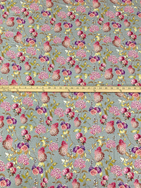 Ash Gray/Plum/Royal Red/Multi 100% Rayon Floral Print Challis 55W