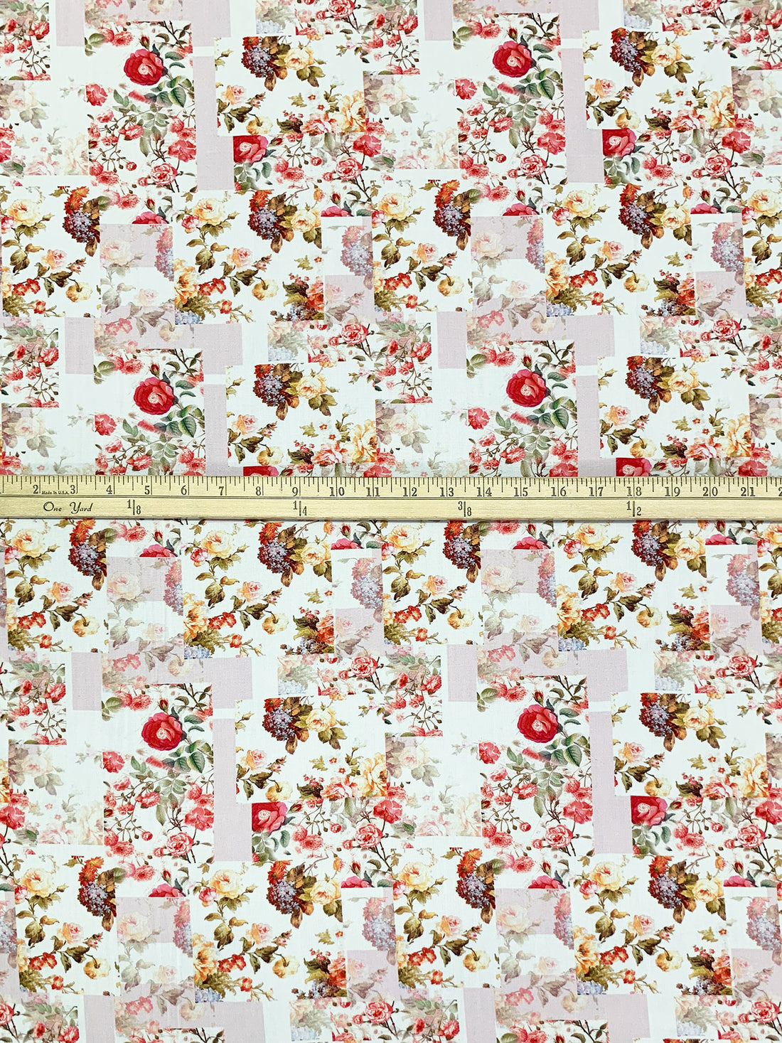 White/Mandarin/Candy Apple Red/Multi 100% Rayon Patchwork-Look Floral Print Challis 58W