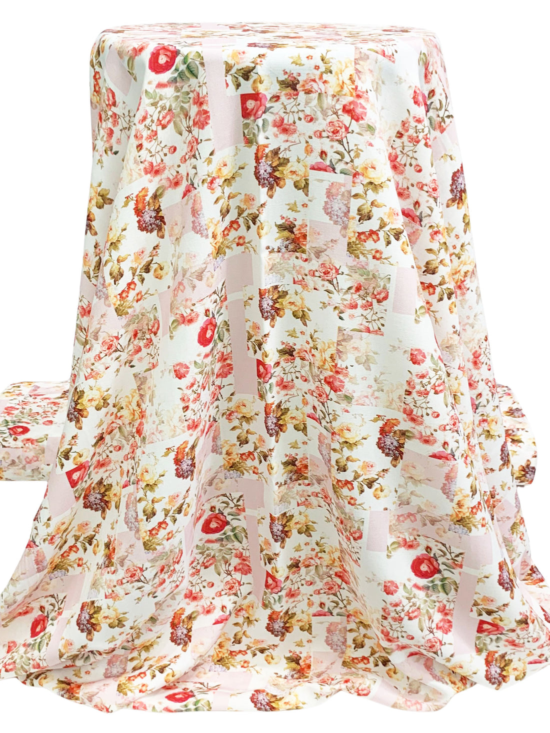 White/Mandarin/Candy Apple Red/Multi 100% Rayon Patchwork-Look Floral Print Challis 58W