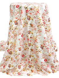 White/Mandarin/Candy Apple Red/Multi 100% Rayon Patchwork-Look Floral Print Challis 58W