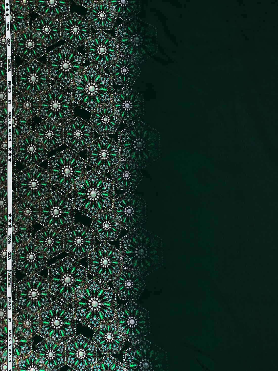 Dark Jungle Green/Multi 100% Cotton Fading Ornate Single Border Print Sateen Shirting 57W