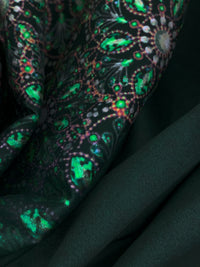 Dark Jungle Green/Multi 100% Cotton Fading Ornate Single Border Print Sateen Shirting 57W