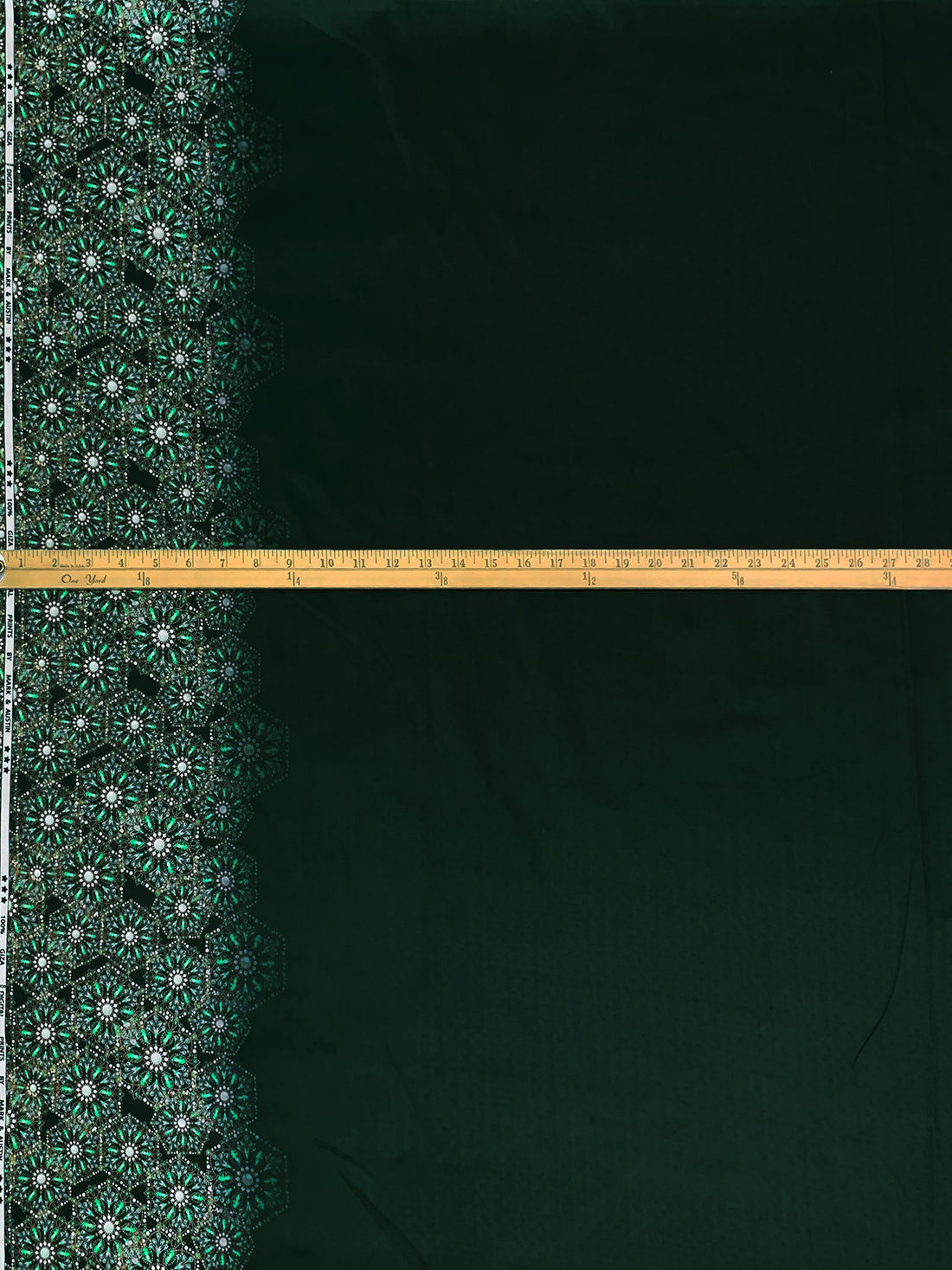 Dark Jungle Green/Multi 100% Cotton Fading Ornate Single Border Print Sateen Shirting 57W