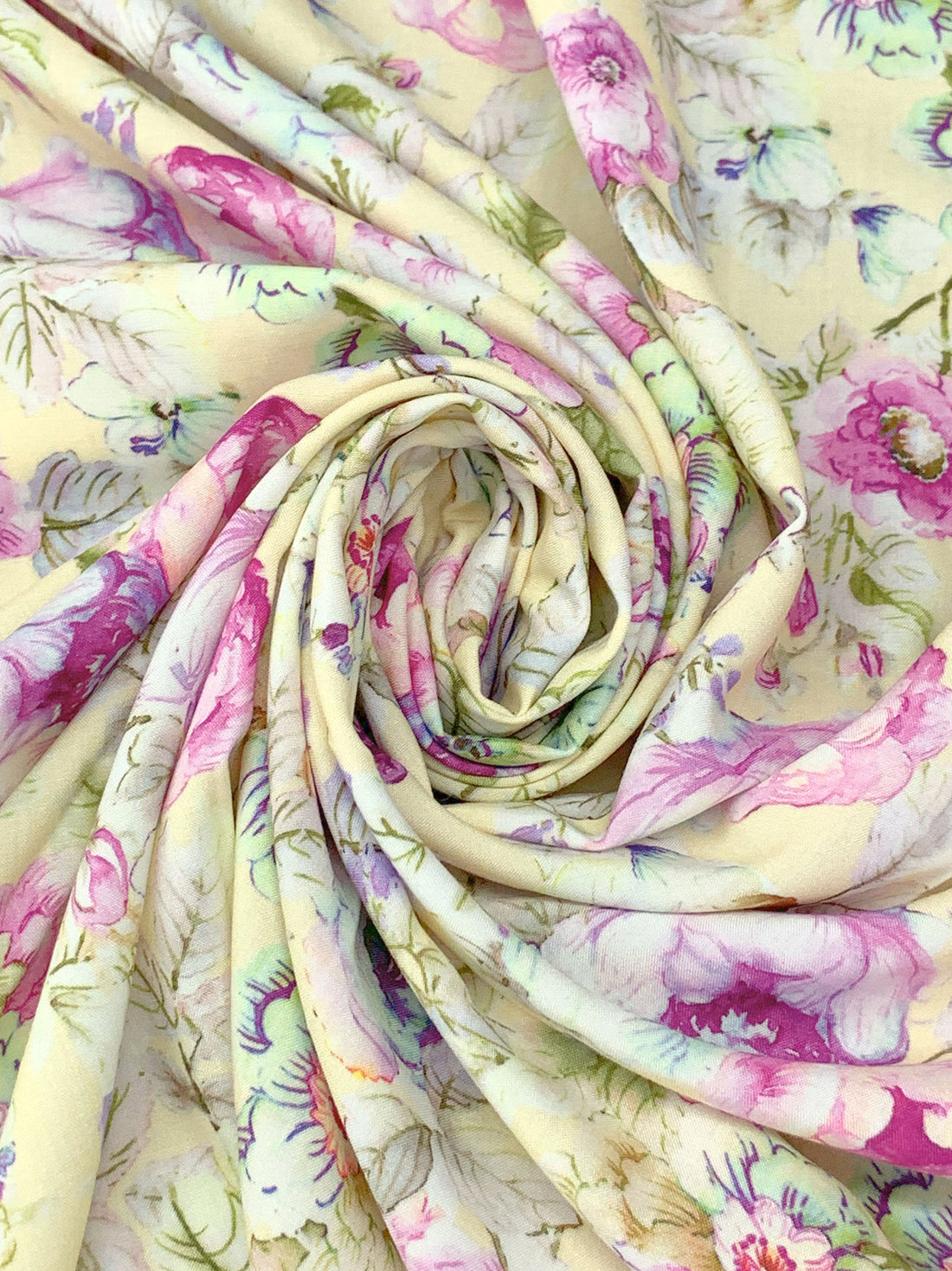Light Goldenrod Yellow/Sugar Plum/White/Multi 100% Rayon Floral Print Challis 54W