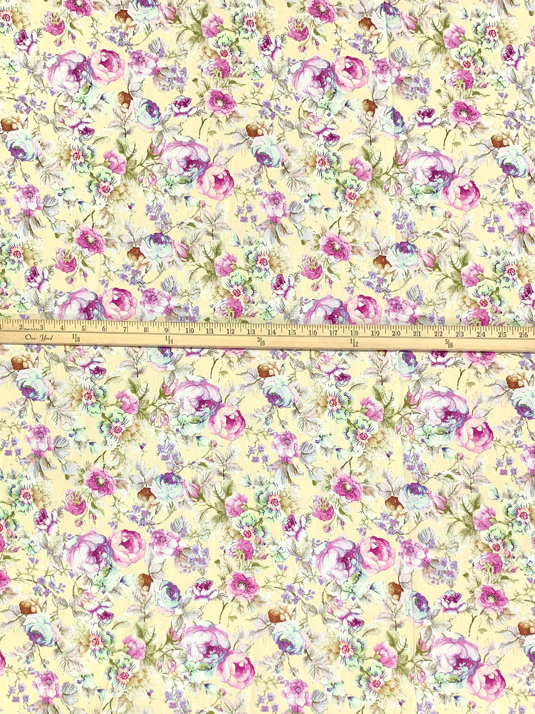 Light Goldenrod Yellow/Sugar Plum/White/Multi 100% Rayon Floral Print Challis 54W
