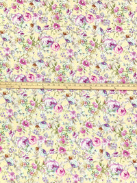 Light Goldenrod Yellow/Sugar Plum/White/Multi 100% Rayon Floral Print Challis 54W