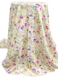 Light Goldenrod Yellow/Sugar Plum/White/Multi 100% Rayon Floral Print Challis 54W