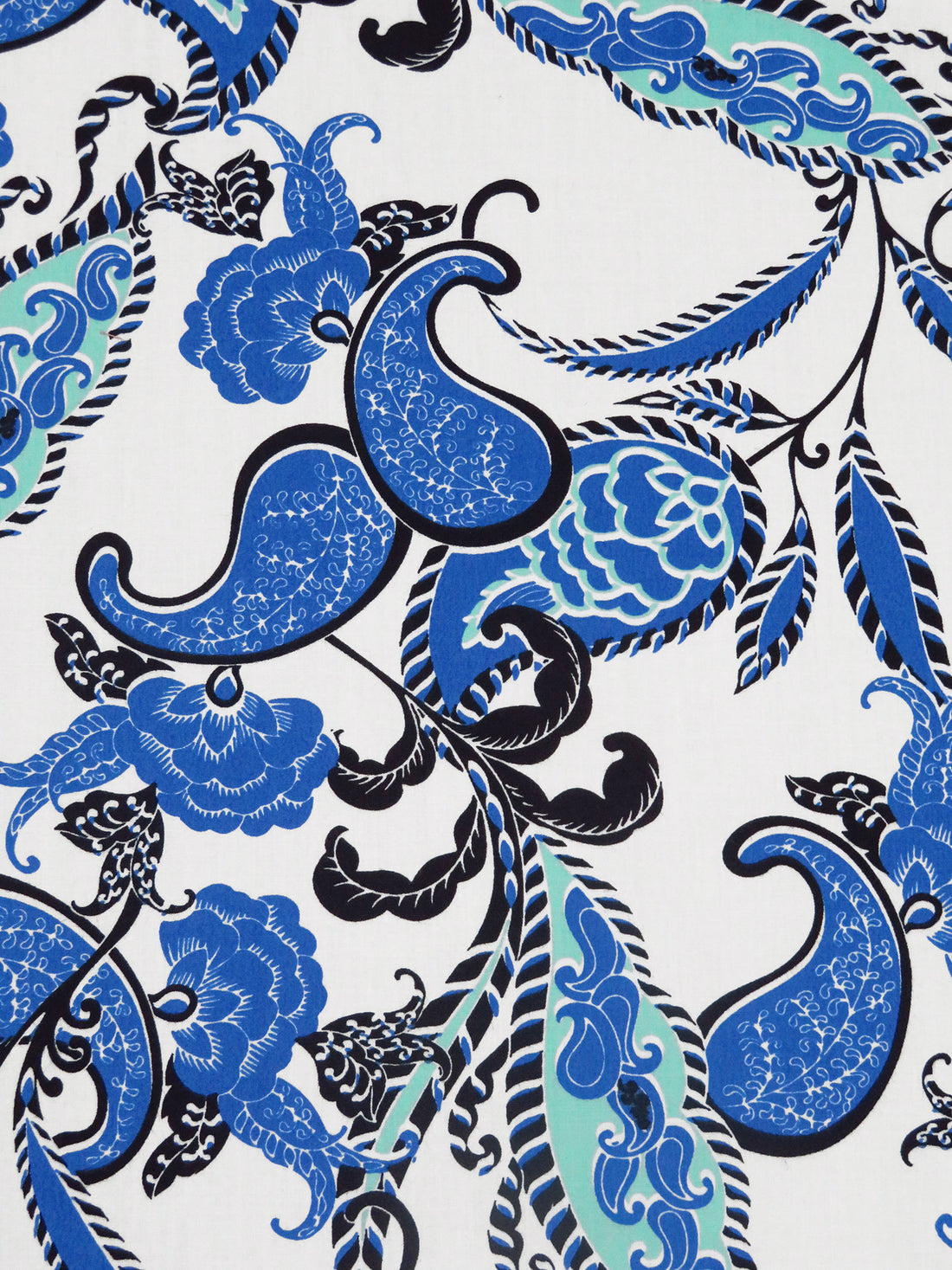 White/Dark Cornflower Blue/Black/Multi 100% Cotton Paisley Folk Floral Print Lawn 58W