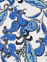 White/Dark Cornflower Blue/Black/Multi 100% Cotton Paisley Folk Floral Print Lawn 58W