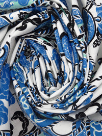 White/Dark Cornflower Blue/Black/Multi 100% Cotton Paisley Folk Floral Print Lawn 58W