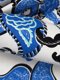 White/Dark Cornflower Blue/Black/Multi 100% Cotton Paisley Folk Floral Print Lawn 58W