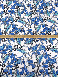 White/Dark Cornflower Blue/Black/Multi 100% Cotton Paisley Folk Floral Print Lawn 58W