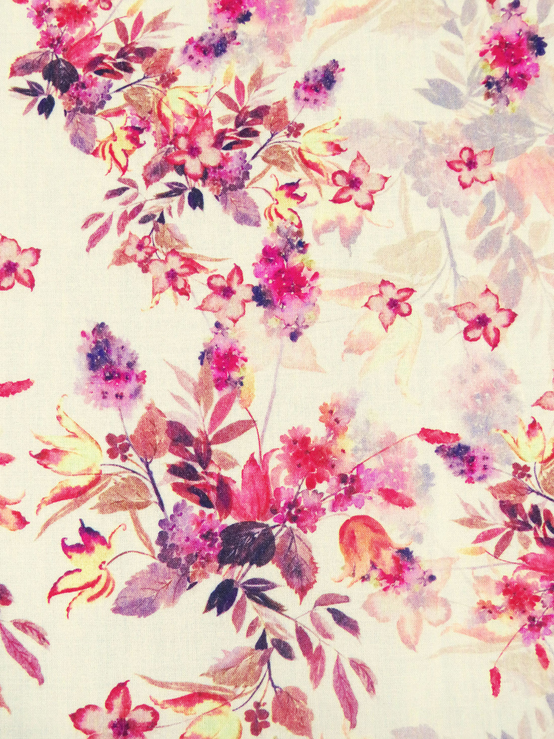 Cream/Cerise Pink/French Lilac/Multi 100% Rayon Floral Print Challis 56W