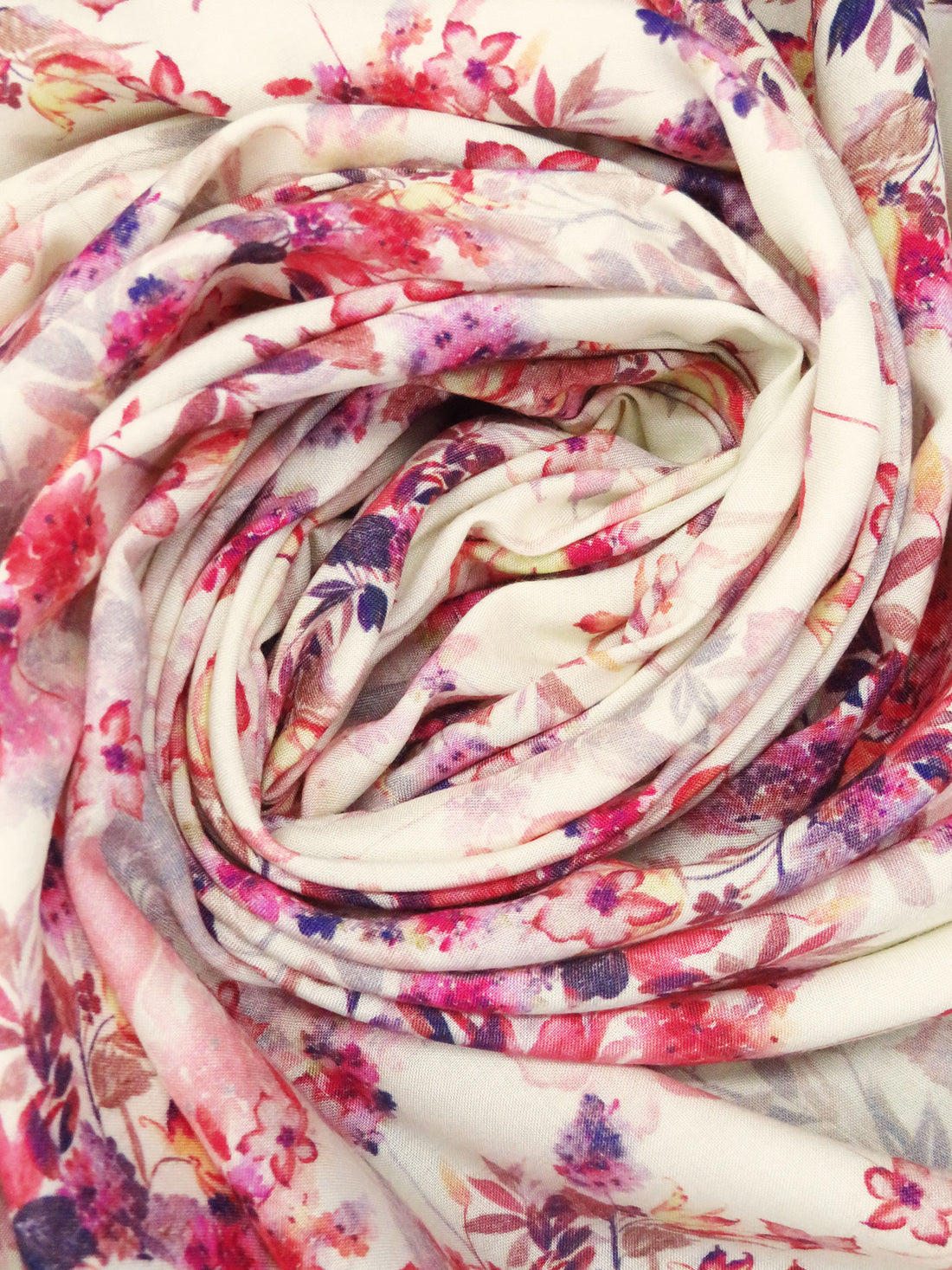 Cream/Cerise Pink/French Lilac/Multi 100% Rayon Floral Print Challis 56W