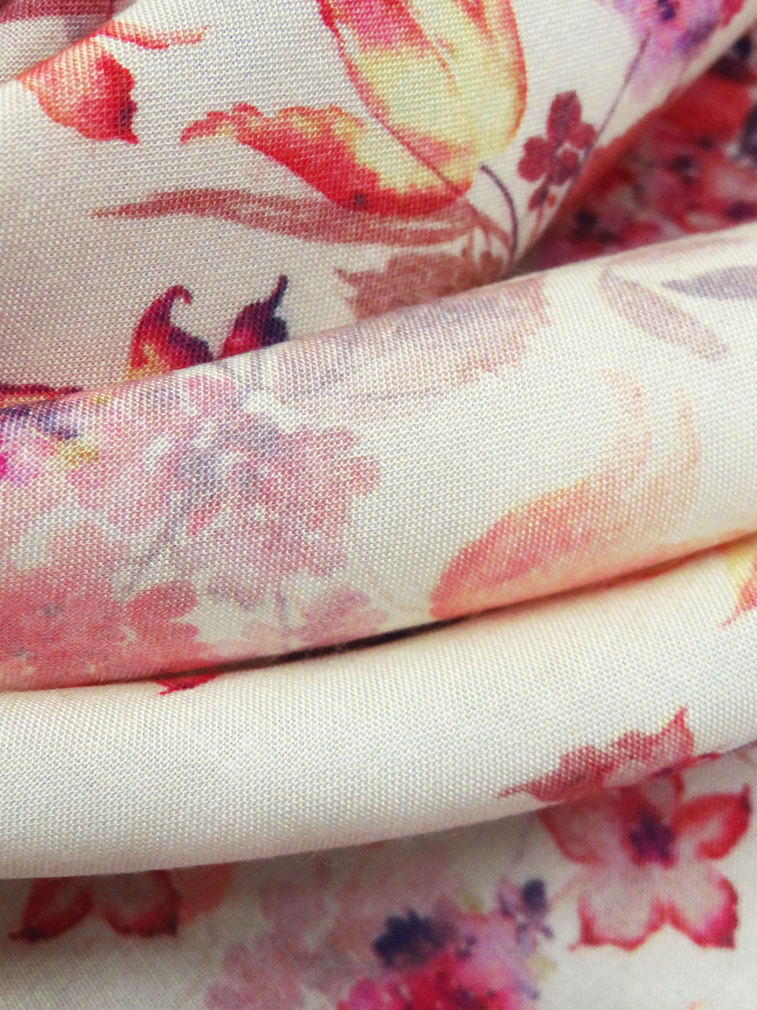 Cream/Cerise Pink/French Lilac/Multi 100% Rayon Floral Print Challis 56W