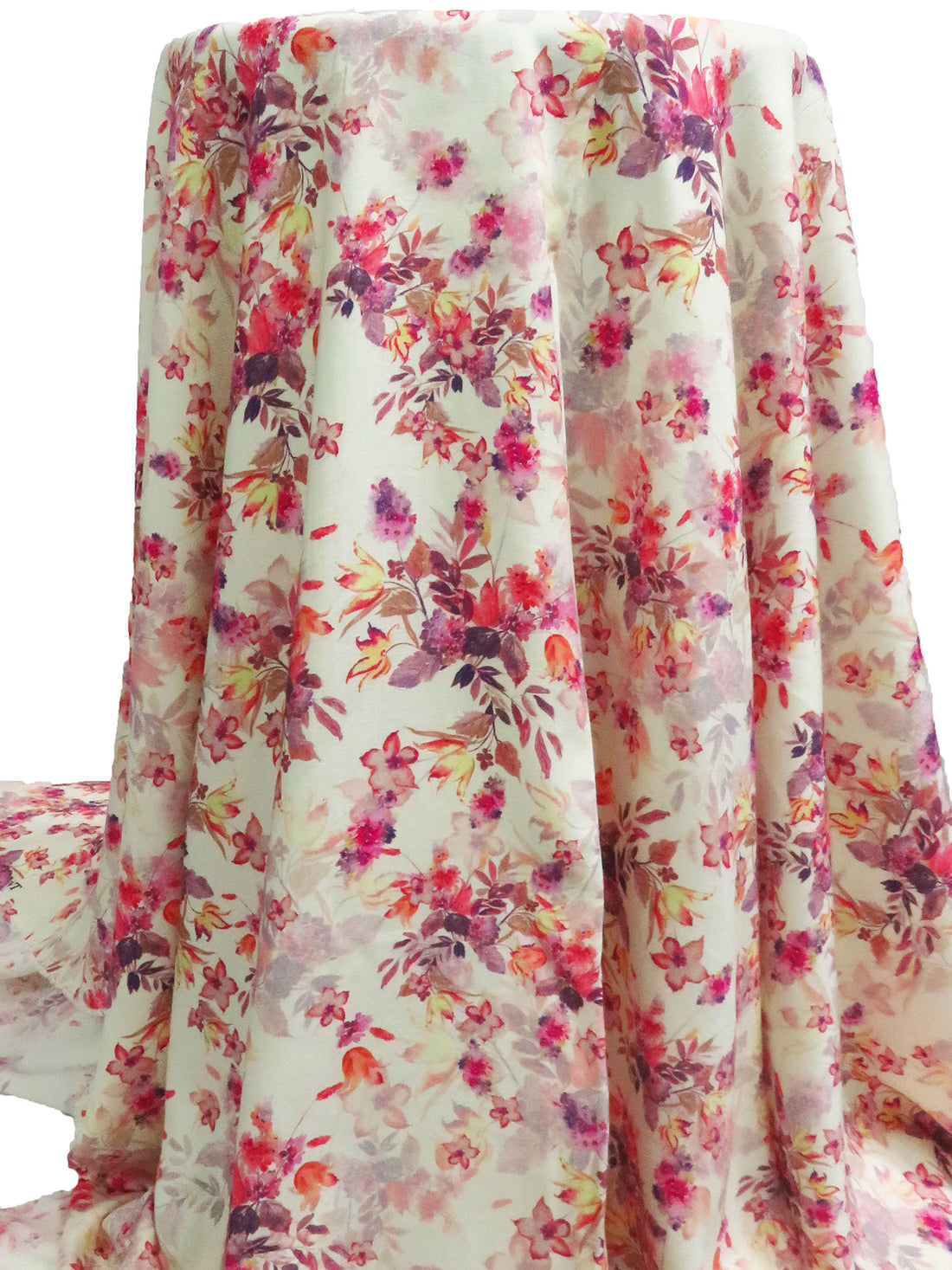 Cream/Cerise Pink/French Lilac/Multi 100% Rayon Floral Print Challis 56W