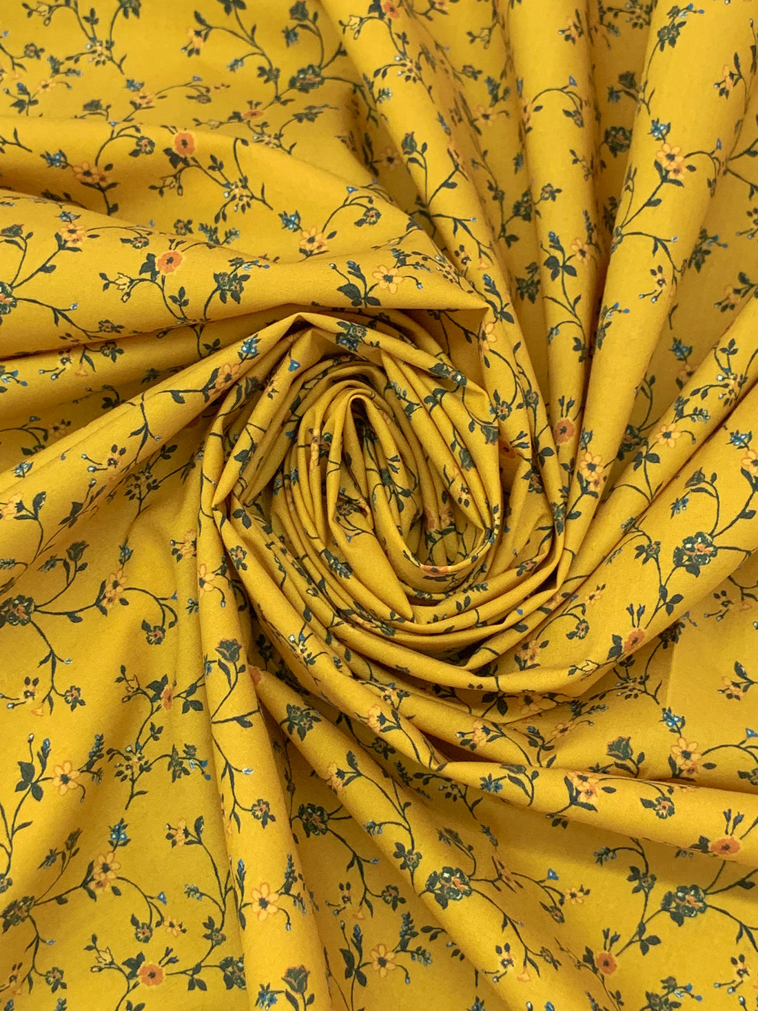 Goldenrod/French Blue/Multi 100% Cotton Floral Print Lawn 54W