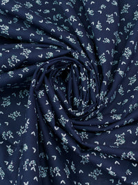 Navy/White/Teal Blue 100% Cotton Floral Print Crosshatch Weave Shirting 57W