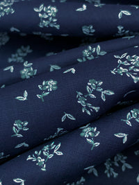 Navy/White/Teal Blue 100% Cotton Floral Print Crosshatch Weave Shirting 57W