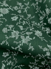 Deep Jade/Thunder Gray/White 100% Cotton Floral Print Crosshatch Weave Shirting 57W