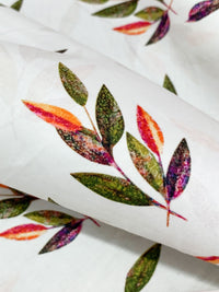 White/Imperial Purple/Dark Olive Green/Multi 100% Cotton Floral Print Sateen Shirting 57W