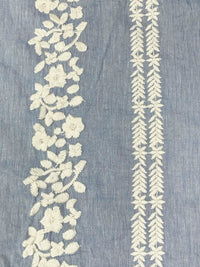 Light Wash Blue/Off-White 100% Cotton/100% Polyester Embroidered Vertical Floral Stripe Chambray Voile 52W