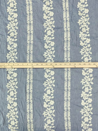 Light Wash Blue/Off-White 100% Cotton/100% Polyester Embroidered Vertical Floral Stripe Chambray Voile 52W