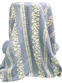 Light Wash Blue/Off-White 100% Cotton/100% Polyester Embroidered Vertical Floral Stripe Chambray Voile 52W